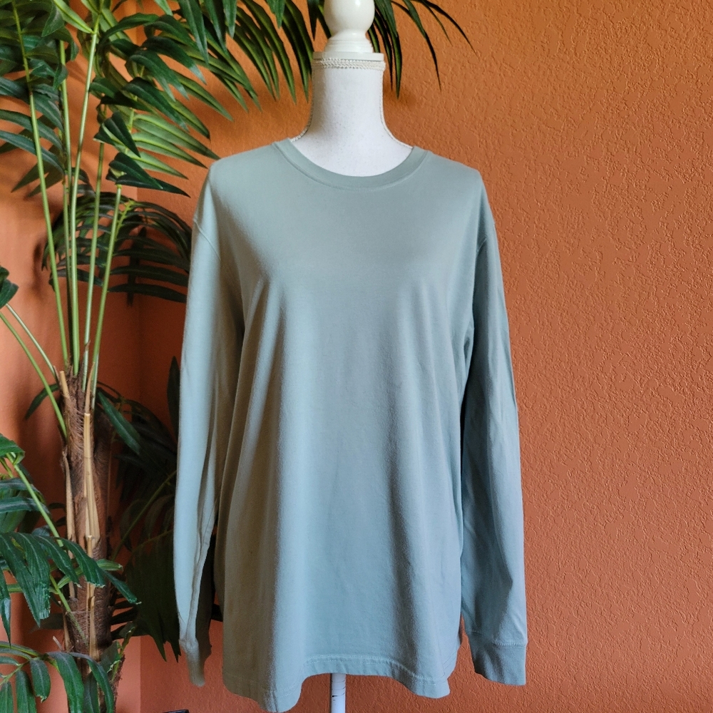 3/$25 Members Mark Crew Neck Long Sleeve Tee Shirt XL Green